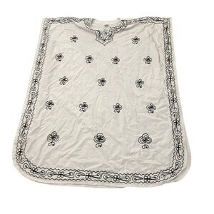 LaLeela White embroidered kaftan with black embroidery, 
ONe size fits most